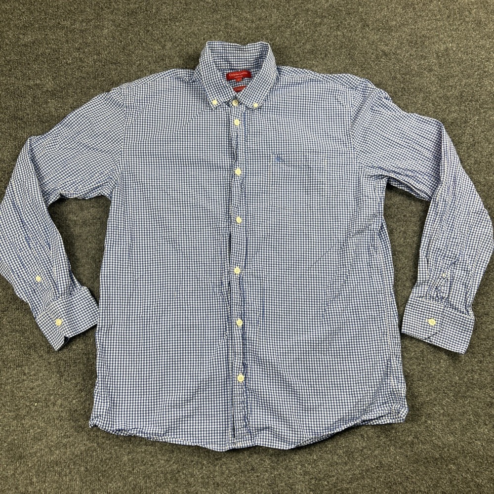 Christian Lacroix Classic Fit Men's L Button Down Dress Shirt Gingham Check Blue